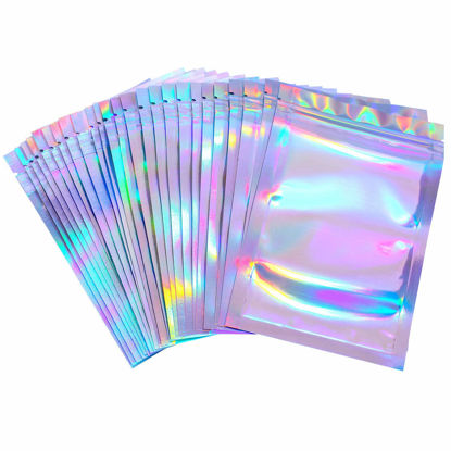 Picture of 100 Pieces Smell Proof Bags Holographic Packaging Bags Storage Bag for Food Storage(Holographic Color, 3 x 4 Inches,)