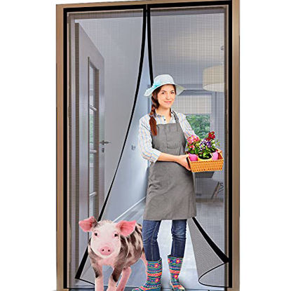 Picture of YUFER Magnetic Screen Door 36×96 Fiberglass Mesh Screen Sliding Door Screen with Magnets Full Frame Hook&Loop -Screen Door Grey