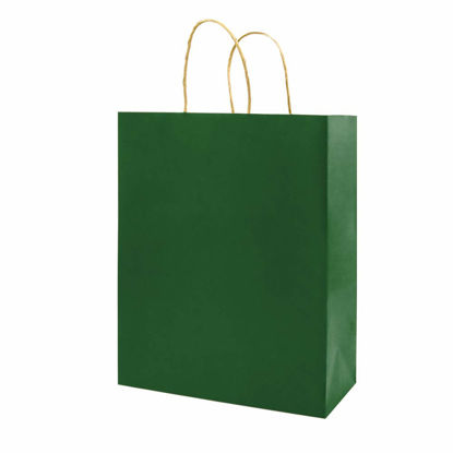 Picture of 100 Pack 5.25x3.25x8 inch Small Green Kraft Paper Bags with Handles Bulk, Bagmad Gift Bags, Craft Grocery Shopping Retail Party Favors Wedding Bags Sacks (Dark Green, 100pcs)