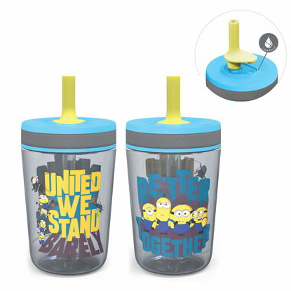 Picture of Zak Designs Minions: The Rise of Gru Plastic Leak-Proof Straw Tumblers with Silicone Sippers for Kids, 15 oz, 2-Piece Kelso Drinkware Set