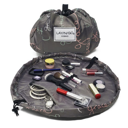 Picture of Lay-n-Go Cosmo Drawstring Cosmetic & Makeup Bag Organizer, Toiletry Bag for Travel, Gifts, and Daily Use, 20 inch, Grit Grace Gratitude