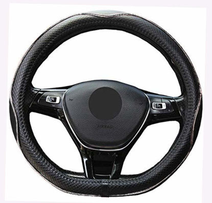 Picture of Mayco Bell Microfiber Leather Car Steering Wheel Cover (D Shape, Black White)