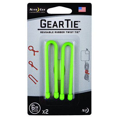 Picture of Nite Ize GT6-2PK-17 Original Gear Tie, Reusable Rubber Twist Tie, Made in the USA, 6-Inch, Lime, 2 Pack