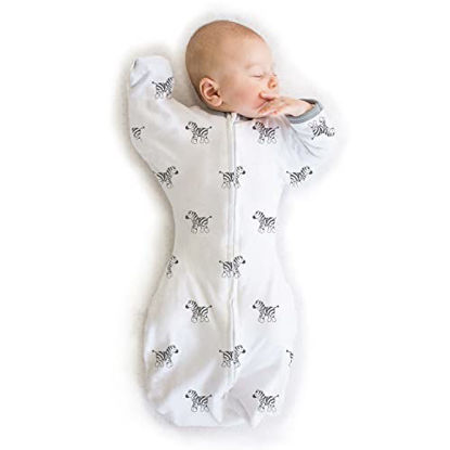 Picture of Amazing Baby Transitional Swaddle Sack with Arms Up Half-Length Sleeves and Mitten Cuffs, Little Zebra, Medium, 3-6 mo, 14-21 lbs, Transition Swaddle Blanket for Baby Boys, Baby Girls, Award Winner