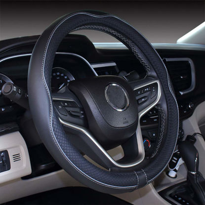 Picture of Mayco Bell Microfiber Leather Car Large Steering Wheel Cover (15.25''-16'', Black Gray)