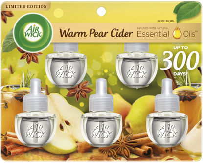 Picture of Air Wick Plug in Scented Oil Refill, 5ct, Warm Pear Cider, Essential Oils, Air Freshener Fall Scent, Fall décor