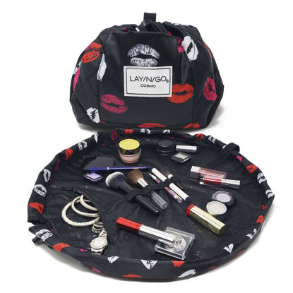 Picture of Lay-n-Go Cosmo Drawstring Cosmetic & Makeup Bag Organizer, Toiletry Bag for Travel, Gifts, and Daily Use, 20 inch, Lips (Black Inside)
