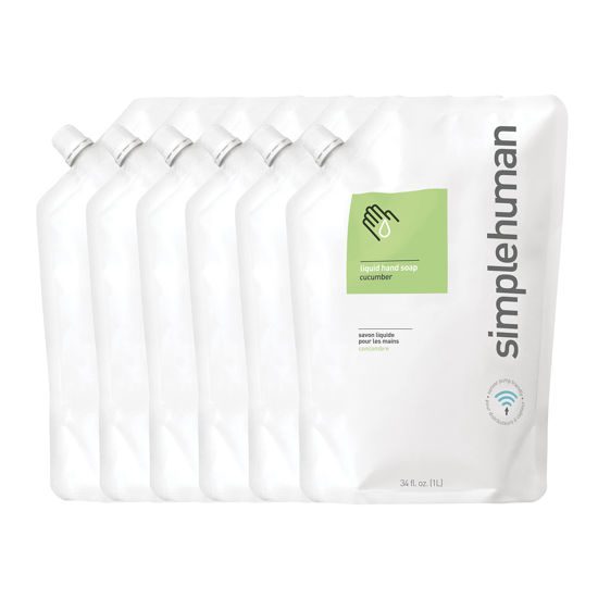 Picture of simplehuman Cucumber Moisturizing Liquid Hand Soap Refill Pouch, 34 Fl. Oz, Pack of 6