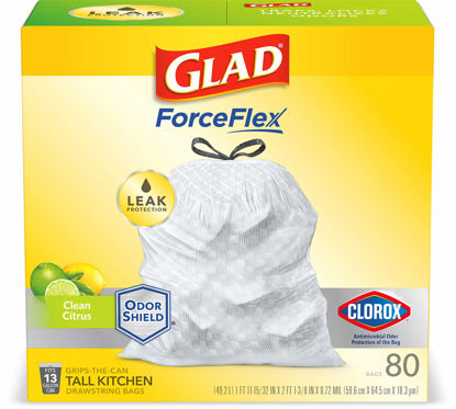 Picture of Glad® ForceFlex Tall Kitchen Drawstring Trash Bags â€“ Antimicrobial Protection - 13 Gallon White Trash Bag, Clean Citrus Scent â€“ 80 Count (Pack of 1) (Package May Vary) (78767) (10012587787691)