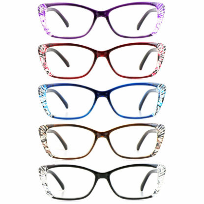 Picture of 5 Pairs Reading Glasses, Blue Light Blocking Glasses, Computer Reading Glasses for Women Men, Fashion Eyewear Frame (5 Colors, +1.50 Magnification)