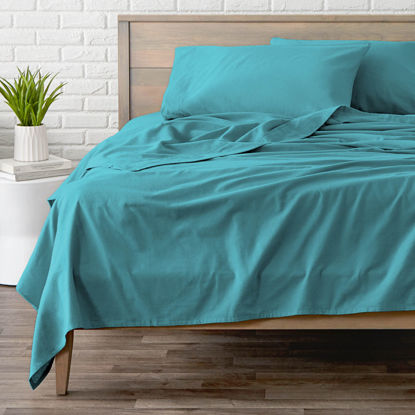 Picture of Bare Home Flannel Sheet Set 100% Cotton, Velvety Soft Heavyweight - Double Brushed Flannel - Deep Pocket (Queen, Aqua)
