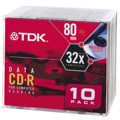 Picture of TDK CD-R80M10 CD-R Data 80 Minute, 700MB, 32x (10-Pack with Slim Jewel Case) (Discontinued by Manufacturer)