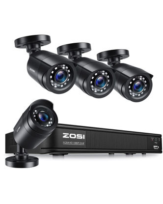 Picture of ZOSI 4CH Full HD 1080p Wired Home Security Camera System, 4CH Surveillance DVR, 4 X 1080p 4-in-1 Bullet Camera Outdoor, IP66 Weatherproof, 80ft Night Vision, Motion Detection(No Hard Drive Included)