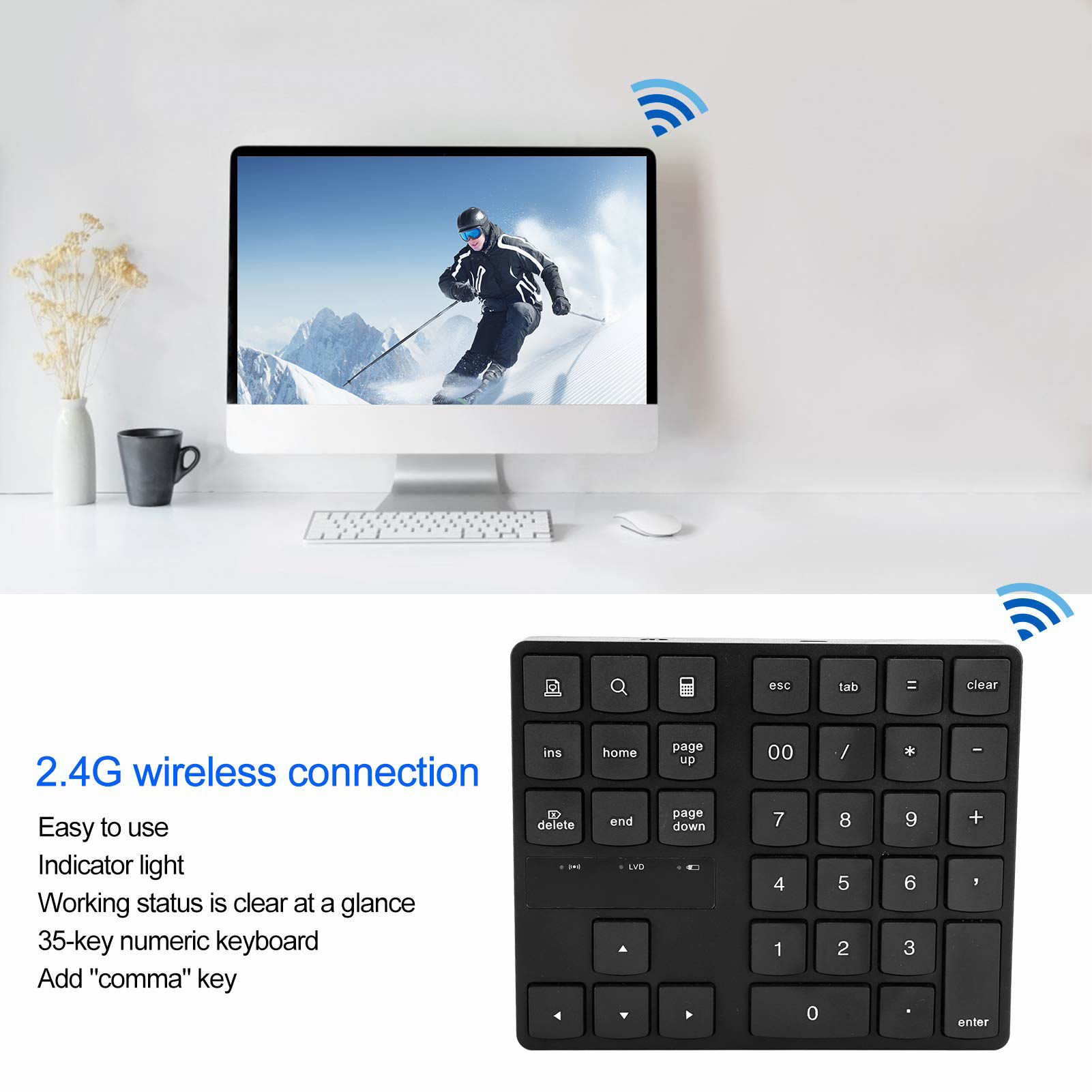 GetUSCart- Wireless Numeric Keypad 35 Keys with 2.4G Receiver for ...
