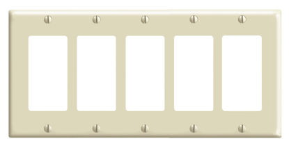 Picture of Leviton 80423-I 5-Gang Decora/GFCI Device Decora Wallplate, Standard Size, Thermoset, Device Mount, Ivory