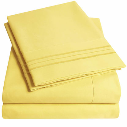 Picture of 1500 Supreme Collection King Sheet Sets Yellow - Luxury Hotel Bed Sheets and Pillowcase Set for King Mattress - Extra Soft, Elastic Corner Straps, Deep Pocket Sheets, King Yellow