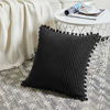 Picture of Fancy Homi Pack of 2 Black Decorative Throw Pillow Covers with Pom-poms, Soft Corduroy Solid Square Cushion Cases Set for Couch Sofa Bedroom Car Living Room (24x24 Inch/60x60 cm, Black)