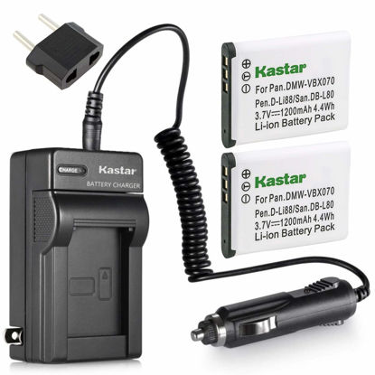 Picture of Kastar Battery 2-Pack and Charger for Sanyo Xacti VPC-GH2 VPC-GH3 VPC-GH4 VPC-PD1 VPC-PD2 VPC-PD2BK VPC-X1200 VPC-X1220 VPC-X1420 ICR-XPS01MF ICR-XPS03MF ICR-XRS120MF DMX-CS1S DMX-GH1 VPC-CG100 Camera