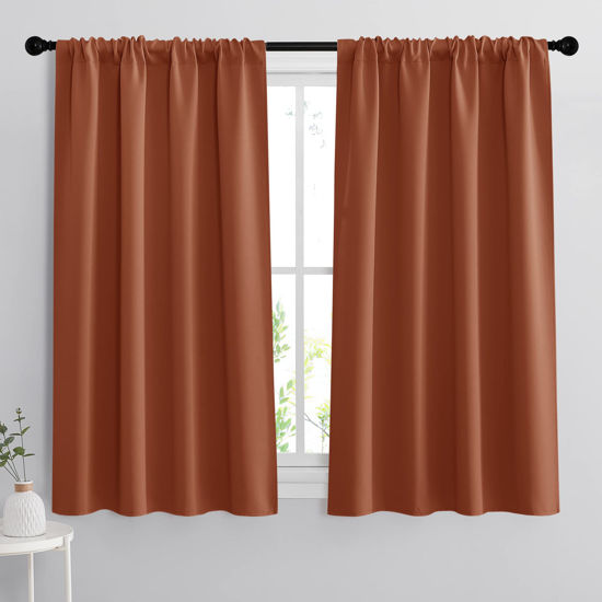 Picture of RYB HOME Small Window Curtains for Kitchen, Thermal Insulated Privacy Shades Chic Home Decoration for Basement Bathroom Door Window, Width 42 x Length 45 inch, 2 Panels, Burnt Orange
