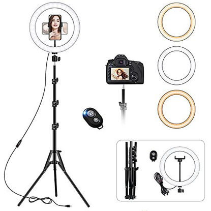 Picture of 10" Ring Light with Tripod Stand & Phone Holder Tall, Selfie Floor Ring Lights for YouTube, Dimmable Circle Light with Remote for Live Streaming, Makeup, Tiktok (Total Height: 180cm/70.87")