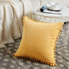 Picture of Fancy Homi Pack of 2 Yellow Accent Decorative Throw Pillow Covers with Pom-poms, Soft Corduroy Solid Square Cushion Pillow Case Set for Couch Sofa Bedroom Car Living Room (18x18 Inch/45x45 cm, Yellow)