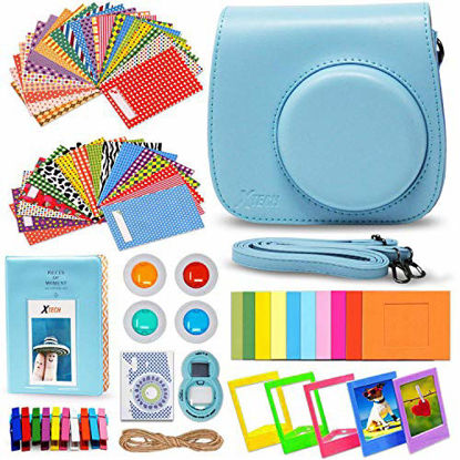 Picture of Xtech FujiFilm Instax Mini 9/8 ICE BLUE Accessories Kit with Ice Blue Camera Case with Strap + Photo Album + Colorful Frames + Sticker Frames + Large Selfie Mirror + 4 Colorful Filters + String + MORE