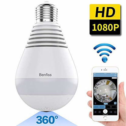 Picture of 1080P WiFi IP Camera Bulb, Wireless HD Home Security Camera Panoramic Bulb LED Light 360 Degree Fisheye With Two-way Audio Night Vision Motion Detection for Outdoor Indoor