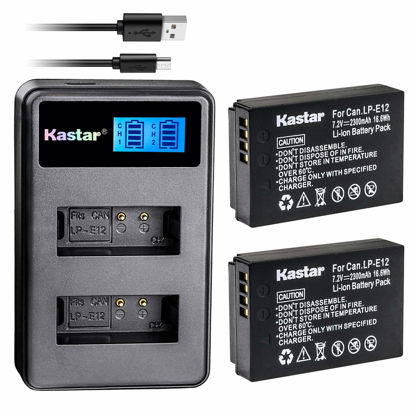 Picture of Kastar Battery X2 & LCD Dual Slim Charger for Canon LP-E12 LPE12 Battery, LC-E12 LC-E12E Charger, Canon EOS 100D, EOS M, EOS M2, EOS M10, EOS M50, EOS M100, EOS M200, EOS Rebel SL1, PowerShot SX70 HS
