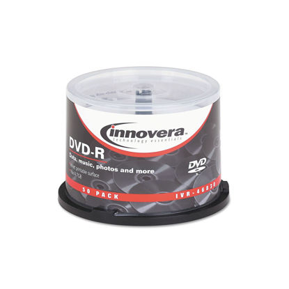 Picture of Innovera 46830 DVD-R Discs, Hub Printable, 4.7Gb, 16X, Spindle, Matte White, 50 per Pack