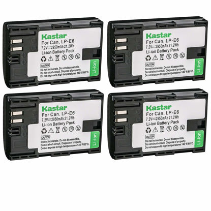 Picture of Kastar Battery 4 Pack for LP-E6 LP-E6N, EOS 60D 60Da EOS 70D XC10, EOS 5D Mark II 5D Mark III 5D Mark IV, EOS 5DS 5DS R, EOS 6D 7D Mark II and BG-E14 BG-E13 BG-E11 BG-E9 BG-E7 BG-E6 Grip