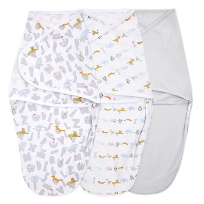 Picture of aden + anais Essentials Easy Wrap Swaddle, Cotton Knit Baby Wrap, Newborn Wearable Swaddle Sleep Sack, 3 Pack, Alphabet Animals, 0-3 Months