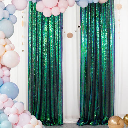 Picture of Sequin Curtains 2 Panels 2FTx8FT Iridescent Green Photo Booth Backdrop Prom Backgrounds Baby Shower Backdrop Wedding Ceremony Backdrop Birthday Party Decorations