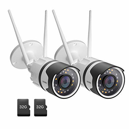 Picture of ZOSI 2pack C190 H.265+ 1080P Wireless Outdoor Security Camera with 32GB SD Card, Two-Way Audio, IP67 Waterproof, 80ft Color Night Vision, AI Human Detection, Moiton Alert, Smart Light & Sound Alarm