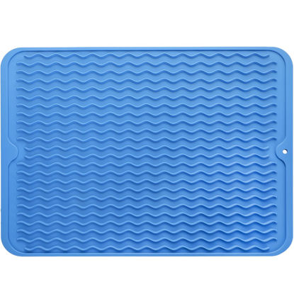 Picture of MicoYang Silicone Dish Drying Mat for Multiple Usage,Easy clean,Eco-friendly,Heat-resistant Silicone Mat for Kitchen Counter or Sink,Refrigerator or Drawer liner Lichen Blue L 16 inches x 12 inches