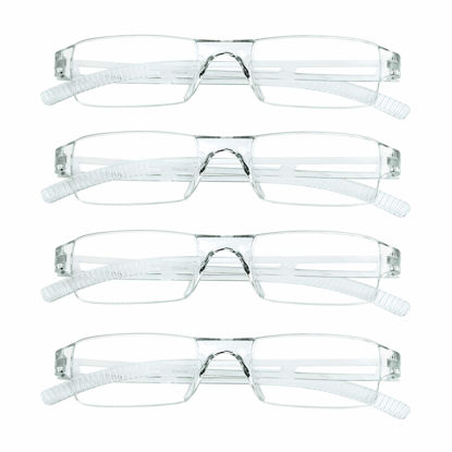Picture of 4 Pairs Reading Glasses, Blue Light Blocking Glasses, Computer Reading Glasses for Women and Men, Fashion Rectangle Eyewear Frame(4 Clear, +1.00 Magnification)