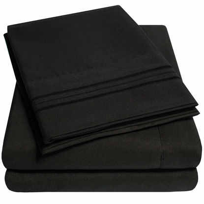Picture of 1500 Supreme Collection Extra Soft Split King Sheets Set, Black - Luxury Bed Sheets Set with Deep Pocket Wrinkle Free Bedding, Over 40 Colors, Split King Size, Black