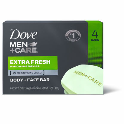 Picture of Dove Men+Care Body and Face Bar to Clean and Hydrate Skin Extra Fresh Body and Facial Cleanser More Moisturizing Than Bar Soap, 3.75 oz, 4 Bars