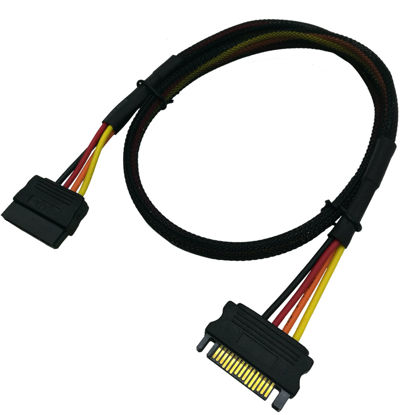 Picture of COMeap 15 Pin SATA Power Extension Long Cable Male to Female Braided Sleeved Adapter 24-inch(60CM)