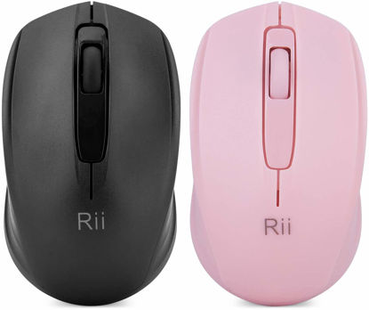 Picture of Rii Wireless Mouse 1000DPI for PC, Laptop, Windows,Office Included Wireless USB dongle (Black+Pink)