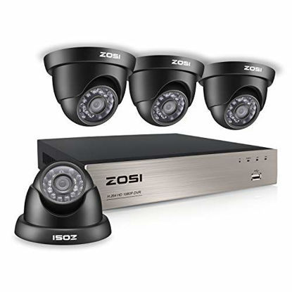 Picture of ZOSI Home Security Camera System 8 Channel FULL 1080P HD-TVI Surveillance DVR and 4pcs 1080P HD Indoor Outdoor Weatherproof Night Vision CCTV Dome Cameras No Hard Drive(Black)