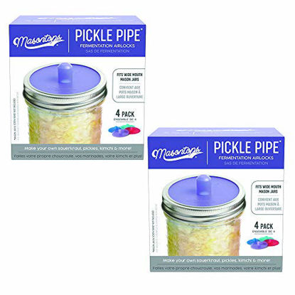 Picture of Masontops Pickle Pipes - Waterless Airlock Fermentation Lids - Wide Mouth Mason Jar Fermenter Cap - Premium Silicone Top