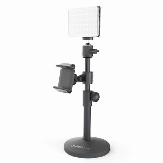 Picture of DigiPower - The Acheiver - 60 LED Video Call Pro Kit | 10-Level Brightness, 3 Color Temperature Modes (3100-5500K) | Includes Phone & Camera Mount, Clip-On Mount, USB Cable, Stand Base & Post