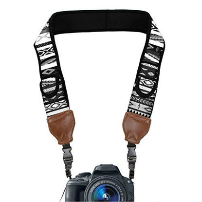 Picture of DSLR Camera Strap with Grey Southwest Neoprene Pattern and Accessory Storage Pockets by USA Gear - Works With Canon , Fujifilm , Nikon , Sony and more SLR , Mirrorless , Point & Shoot Cameras