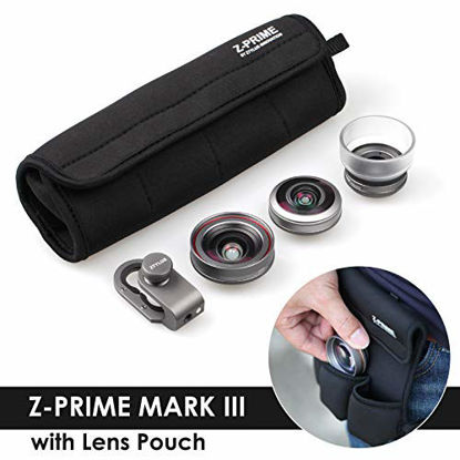 Picture of Ztylus Z-Prime Universal Lens Kit Mark III + Water Resistant Lens Pouch, 3 in 1 Lenses - Apple iPhone XS MAX/XS/X/8 Plus/7 Plus/SE 2020/7/8 (Super Wide Angle, Wide Angle, Macro, Aluminum Lens Adapter)