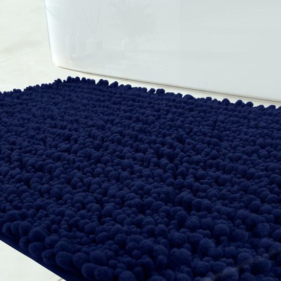 Picture of Yimobra Original Luxury Shaggy Bath Mat, 44.1 X 24 Inches, Super Absorbent Water, Non-Slip, Machine-Washable, Soft and Cozy, Thick Modern for Bathroom Bedroom, Navy Blue