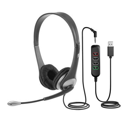 Picture of Cyber Acoustics Stereo Wired Headset (AC-204USB) - Quality Sound for Calls, USB or 3.5mm Connection, USB Control Module, Perfect for Call Center, Classroom or Home