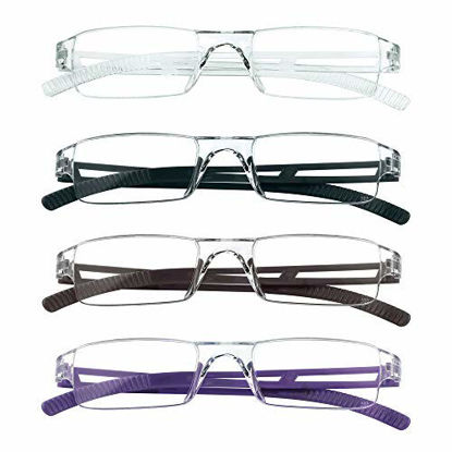 Picture of 4 Pairs Reading Glasses, Blue Light Blocking Glasses, Computer Reading Glasses for Women and Men, Fashion Rectangle Eyewear Frame(4 Colors, +1.50 Magnification)