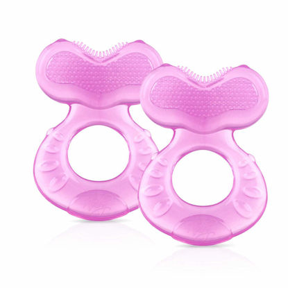 Picture of Nuby Silicone TeeThe-EEZ Teether with Bristles, Includes Hygienic Case, Pink (Count of 2)