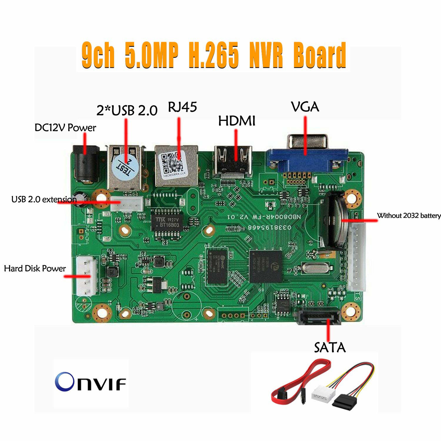 32CH 4K Face CCTV NVR Board NOVA 98323 2 SATA Ports Security Video Recorder Board 32CH /4K/5MP