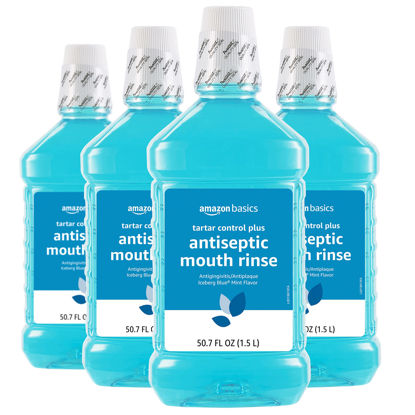 Picture of Amazon Basics Tartar Control Plus Antiseptic Mouth Rinse, Iceberg Blue Mint, 1.5 Liters, 50.7 Fluid Ounces, 4-Pack (Previously Solimo)